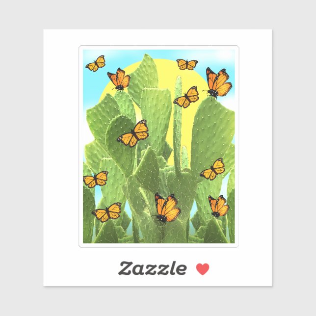 Pegatina Whimsical Cactus And Butterflies (Hoja)