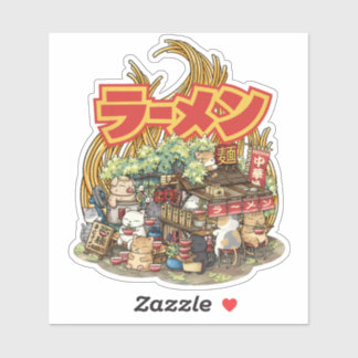 Pegatina Whimsical Cat Ramen Noodle Stall