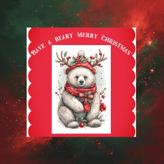Pegatina Whimsical Christmas Bear Quote Playful Quirky Cute