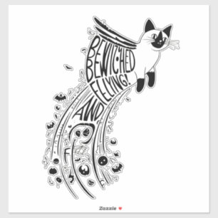 Pegatina Whimsical en vuelo de Halloween: Gato siamés en vu