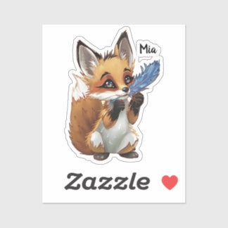 Pegatina Whimsical Fox with a Feather