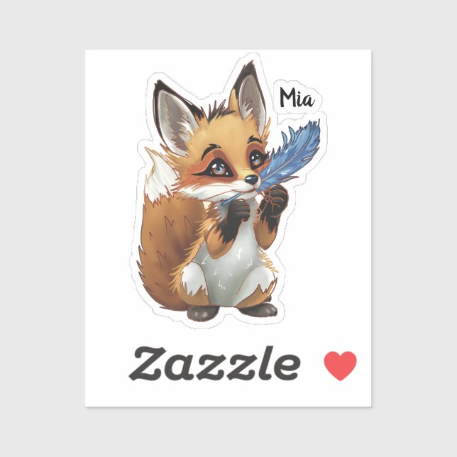 Pegatina Whimsical Fox with a Feather (Hoja)