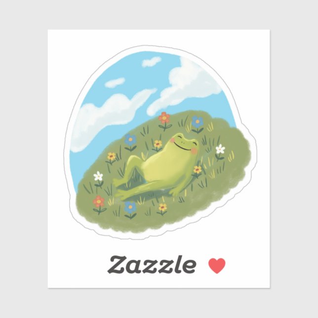 Pegatina Whimsical Frog Chilling On The Hill Illustration (Hoja)