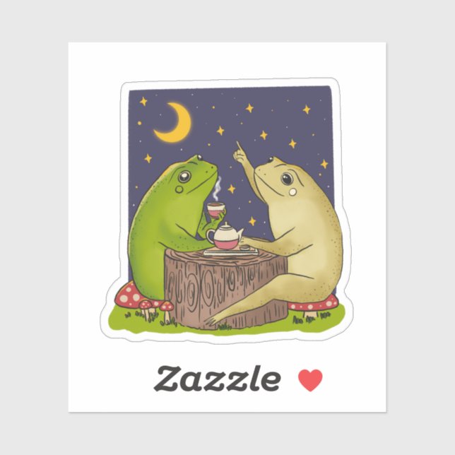Pegatina Whimsical Frogs Tea Party At Night Illustration (Hoja)