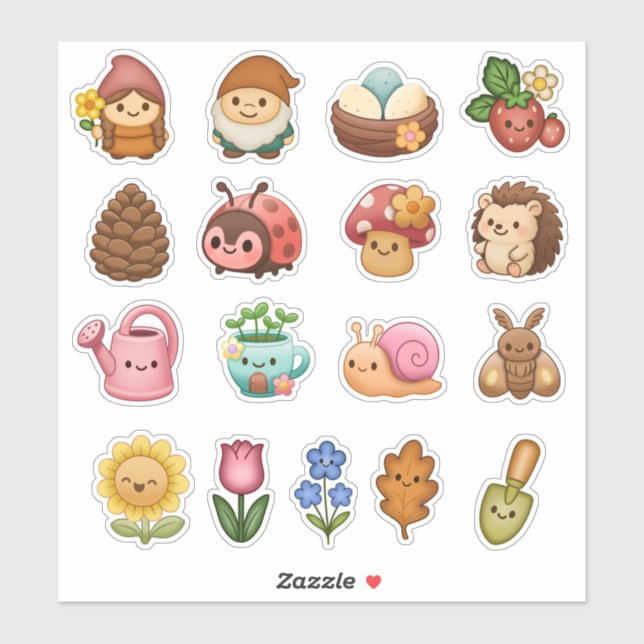 Pegatina Whimsical Garden Friends Custom-Cut Vinyl Sticker (Hoja)