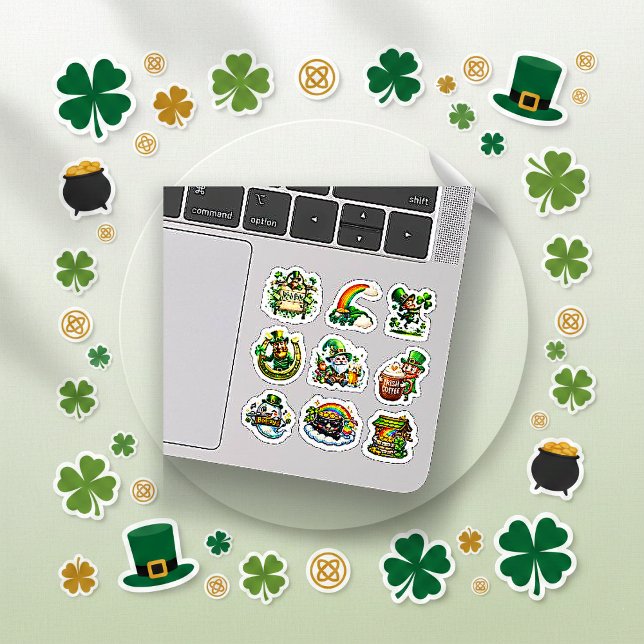 Pegatina Whimsical Green Cartoon St Patrick Leprechaun Art (Subido por el creador)