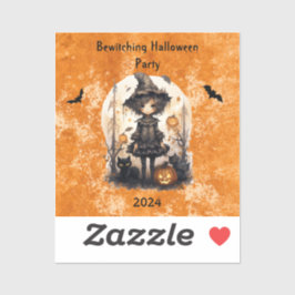 Pegatina Whimsical Halloween Witch y sus amigos felinos