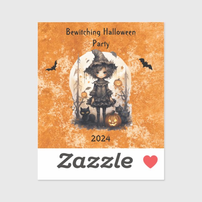 Pegatina Whimsical Halloween Witch y sus amigos felinos (Hoja)