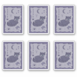 Pegatina Whimsical Night Cat Folk Art Sticker