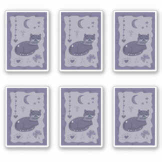 Pegatina Whimsical Night Cat Folk Art Sticker