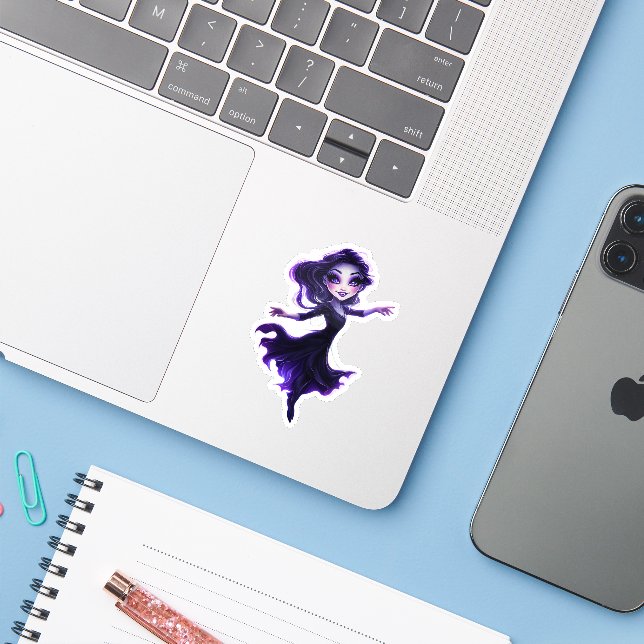 Pegatina Whimsical Purple Glow Fairy Girl Die-Cut Sticker (Ordenado portátil con iPhone)