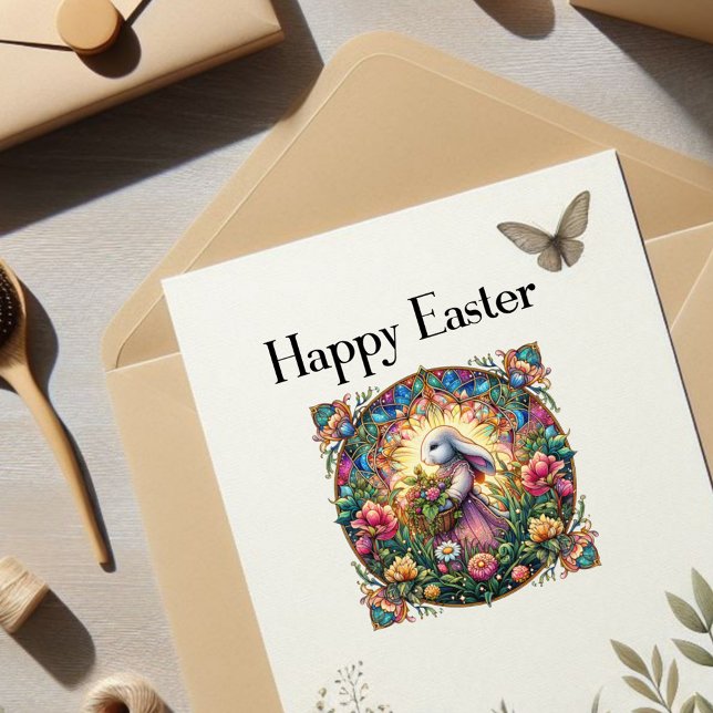 Pegatina Whimsical Spring Art Nouveau Easter Bunny (Subido por el creador)