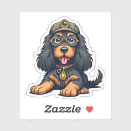 Pegatina Whimsical Steampunk Cocker Spaniel, Detective Pup,