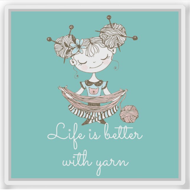 Pegatina Whimsical Yarn Lover Chica (Anverso)