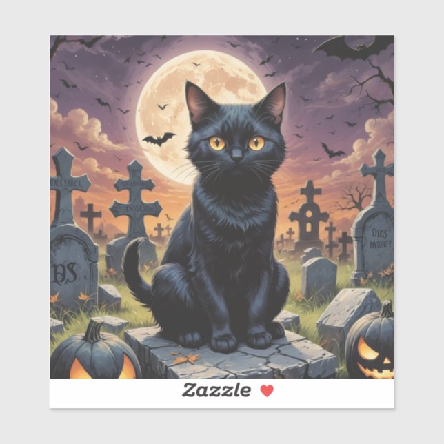 Pegatina Whiskers of the Witching Hour - Gato negro (Hoja)