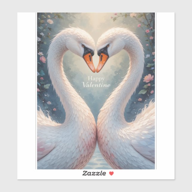 Pegatina White Swans Valentine Romantic Love Birds (Hoja)