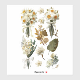 Pegatina White Yellow Daffodils Spring Easter Wedding 