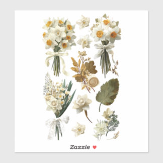 Pegatina White Yellow Daffodils Spring Easter Wedding 