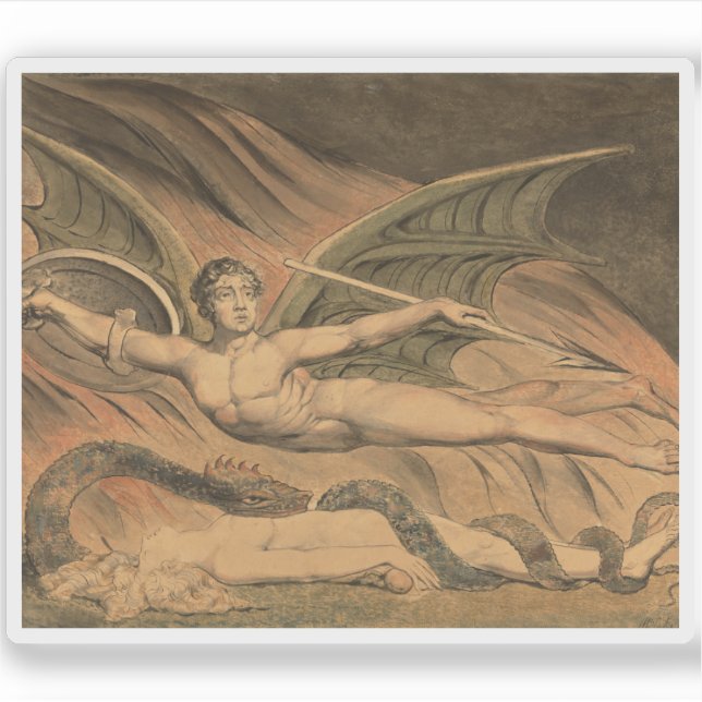 Pegatina William Blake - Satan exultando en vísperas (Anverso)