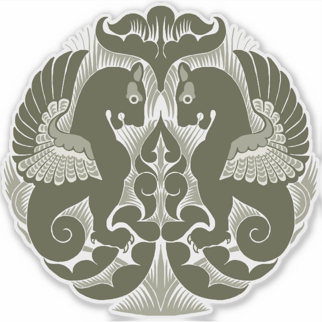 Pegatina William De Morgan Green Griffins Vinyl Sticker (Anverso)