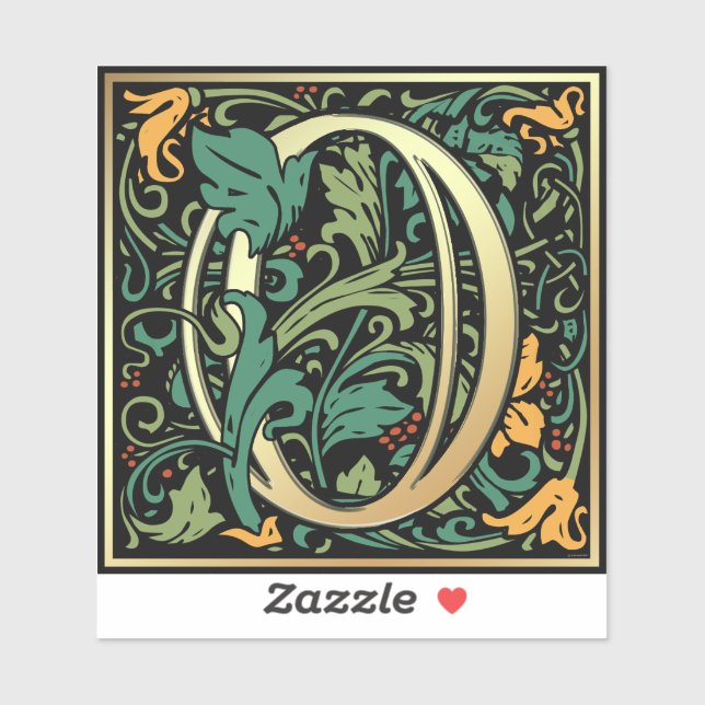 Pegatina William Morris Número Numérico 0 Cero Woodcut (Hoja)