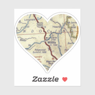 Pegatina Willits CA Vintage Map Heart