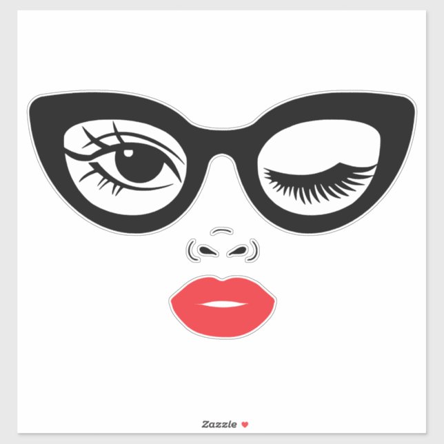 Pegatina Winking Face Sticker – Retro Cat Eye Sunglasses St (Hoja)
