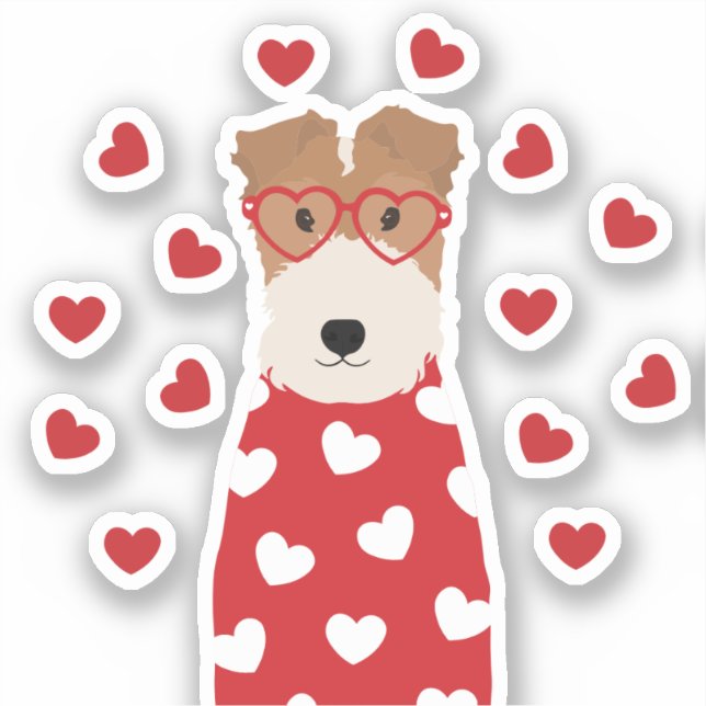 Pegatina Wire Fox Terrier Dog Glasses Heart Pink (Anverso)
