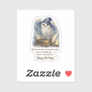 Pegatina Wisdom Knowledge Snow Owl Happy Birthday  Stickers
