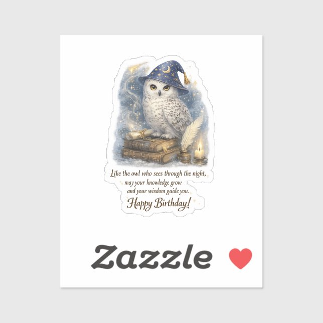 Pegatina Wisdom Knowledge Snow Owl Happy Birthday  Stickers (Hoja)