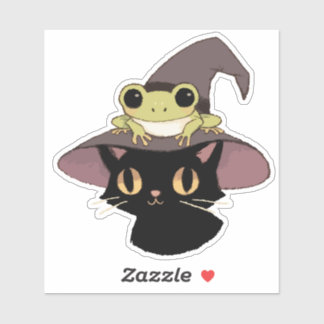 Pegatina Witch Cat And Frog