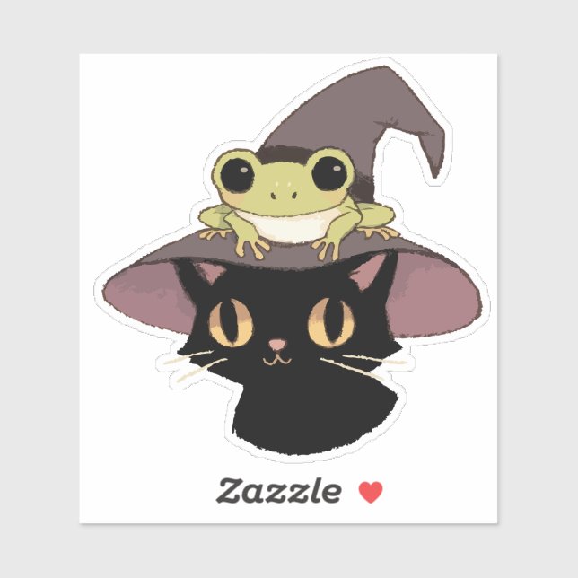 Pegatina Witch Cat And Frog (Hoja)