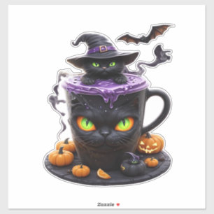Pegatina Witch Cat Halloween Latte Café Creepy Cute con