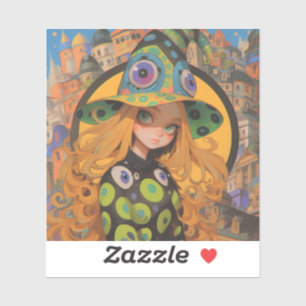 Pegatina Witch & Eyeball Gorra de Kawaii en Ciudad Fantasía