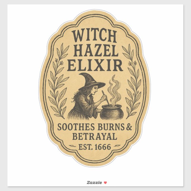 Pegatina Witch Hazel Elixir - Halloween Apothecary Label (Hoja)