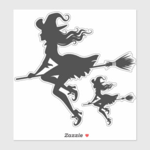 Pegatina Witch Riding Broom Halloween Thunder_Cove