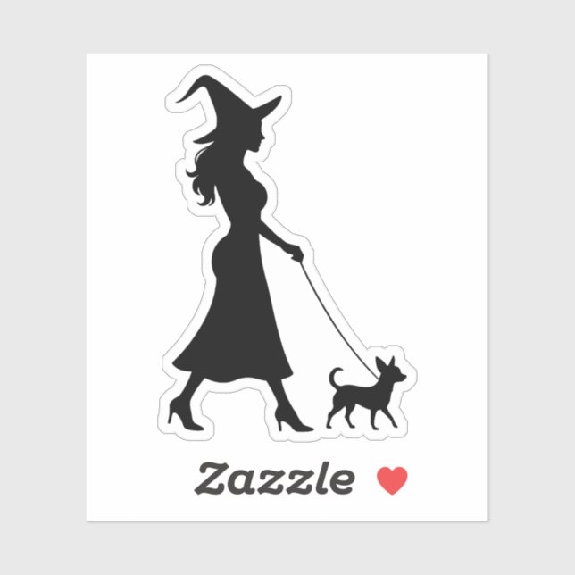 Pegatina Witch Walking Chihuahua (Hoja)