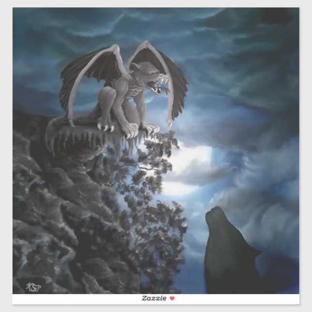 Pegatina Wolf Moon - Wolf con Golem (Hoja)