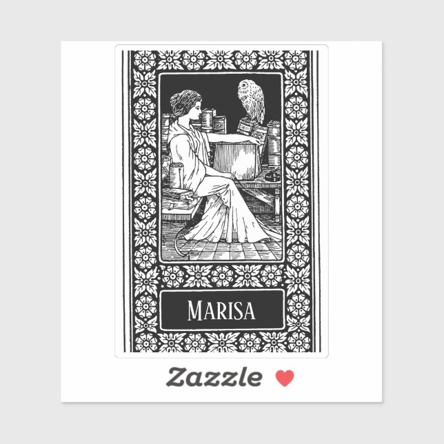 Pegatina  Woman with Owl, Books & Classical Library (Hoja)