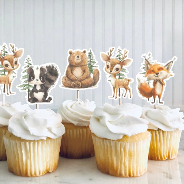 Pegatina Woodland Animales ducha de bebé Cupakes Topper (Subido por el creador)