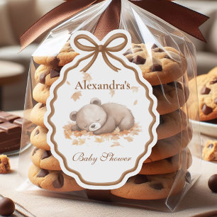 Pegatina Woodland Baby Shower Gingham Neutral