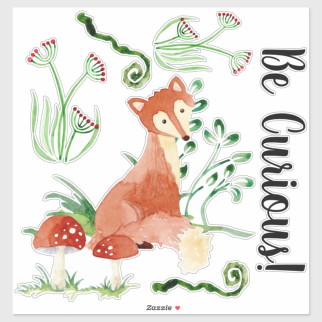 Pegatina Woodland Fox Watercolor Be Curious Baby Nursery (Hoja)