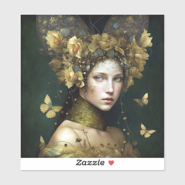 Pegatina Woodland Green Fairy Fantasy Art (Hoja)