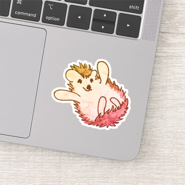 Pegatina Woodland Red Naranja Happy Cute Hedgehog (Detalle)