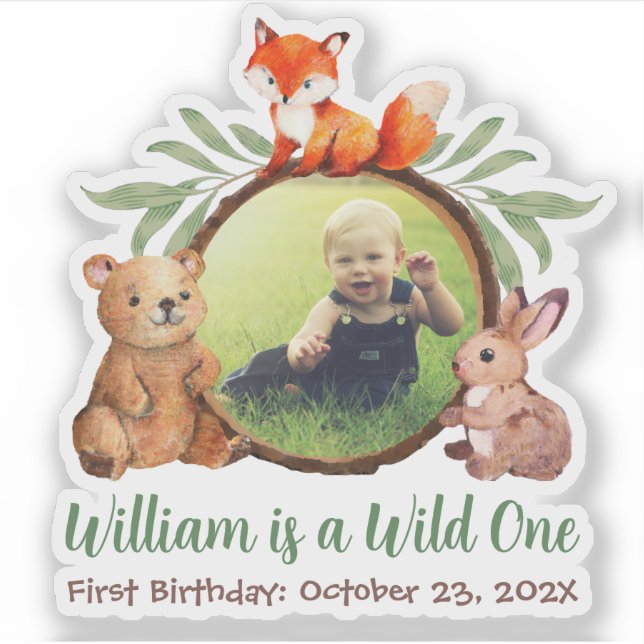 Pegatina Woodland Wild One Photo Cute Animals 1er cumpleaño