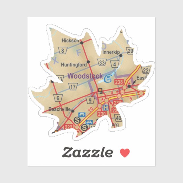 Pegatina Woodstock Ontario Map (Hoja)