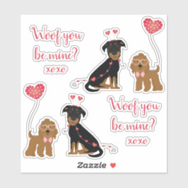Pegatina Woof You Be Mine Valentine Dogs