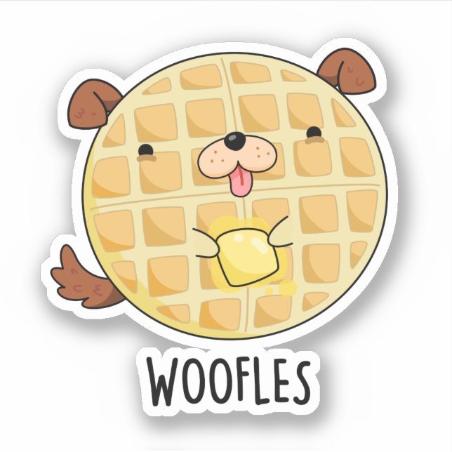 Pegatina Woofles Doggy Doggy Waffle Pun (Anverso)