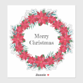 Pegatina Wreath de poinsettia roja