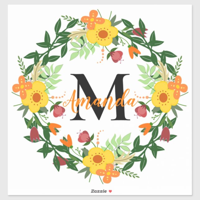 Pegatina Wreath floral monogramada (Hoja)